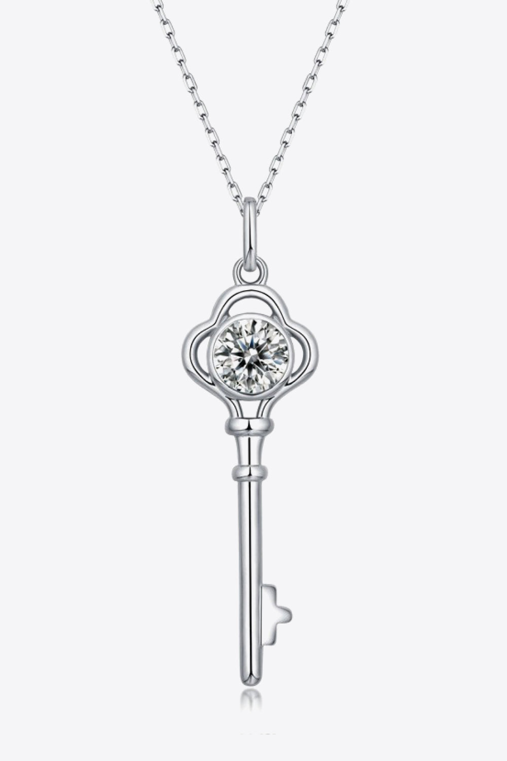 925 Sterling Silver 1 Carat Moissanite Key Pendant Necklace 