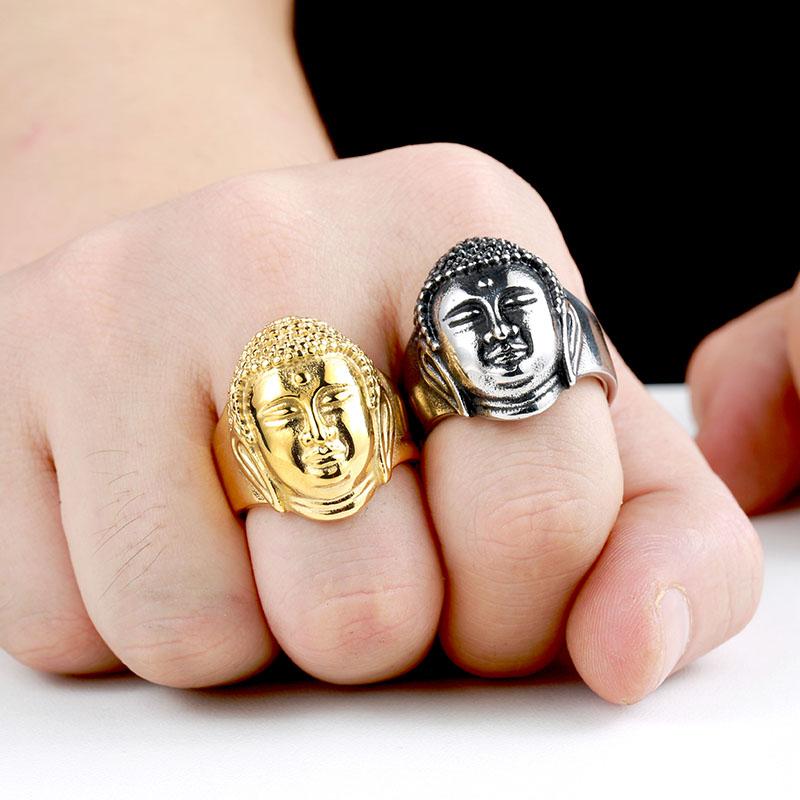 Sakyamuni Buddha head steel titanium ring