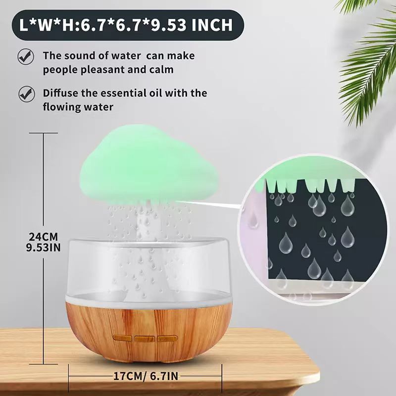 2-in-1 Desk Humidifier Rain Cloud Aromatherapy Essential Oil Zen Diffuser & Raining Cloud Night Light Mushroom Lamp