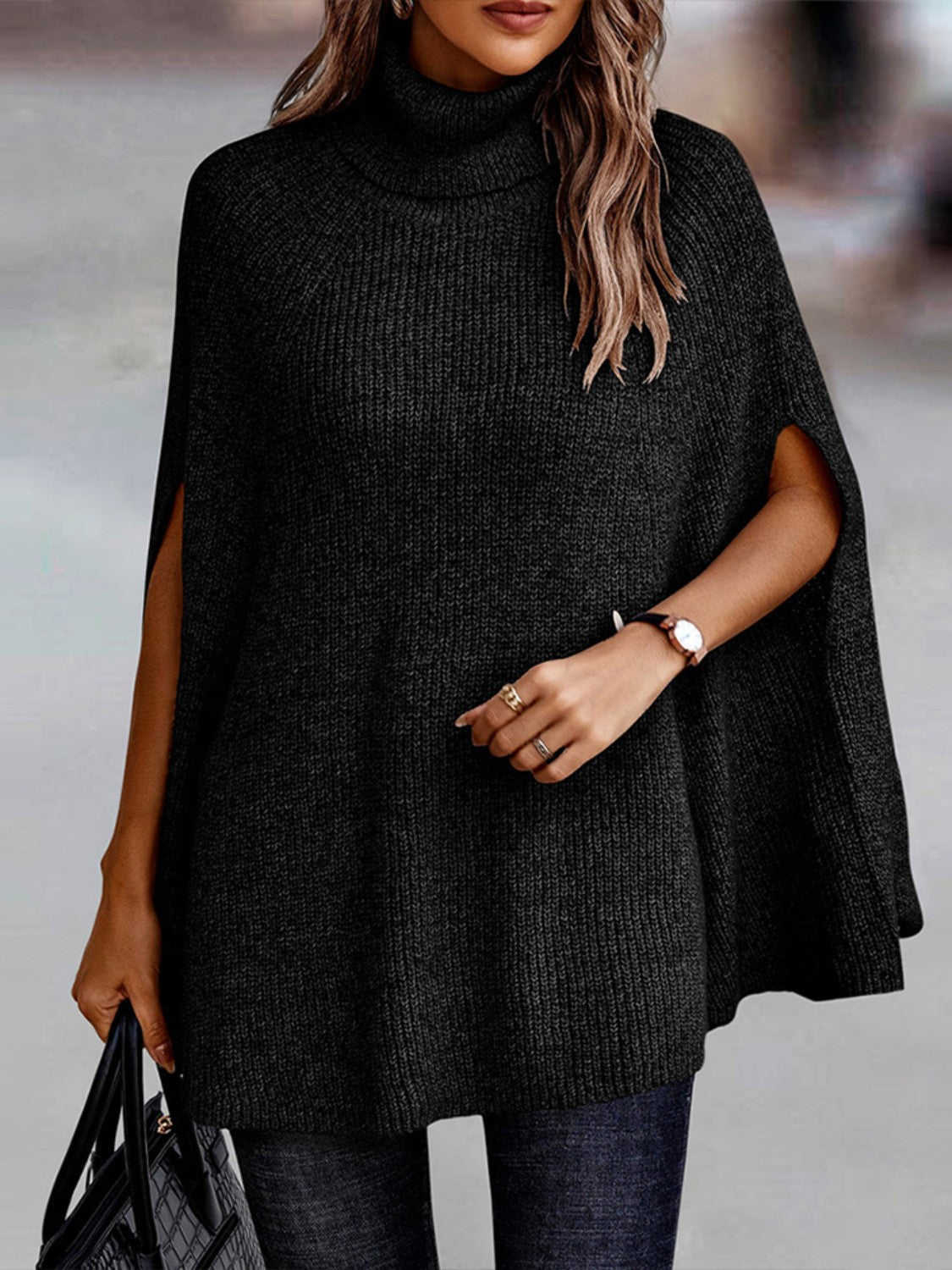 Turtleneck Dolman Sleeve Poncho 