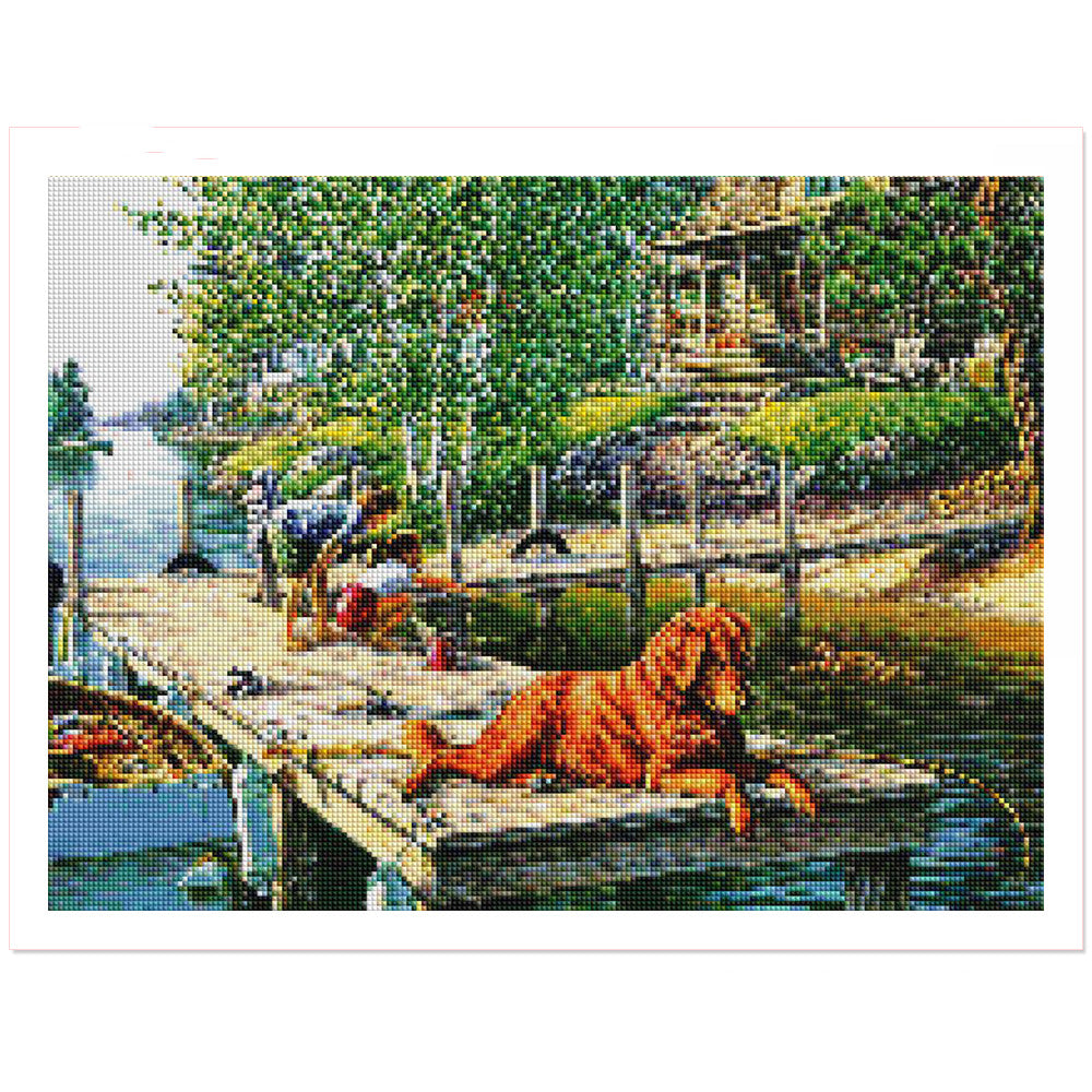 DIY Diamond Embroidery Dog Novelty Diamond Painting Lake Round Diamond