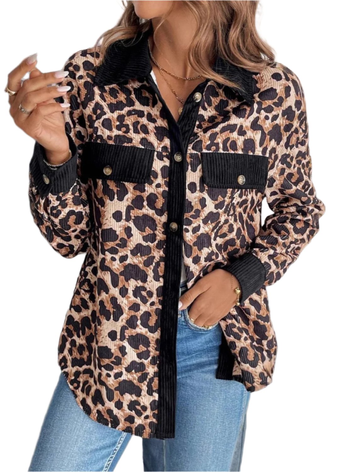 Leopard Collared Neck Button Up Shacket