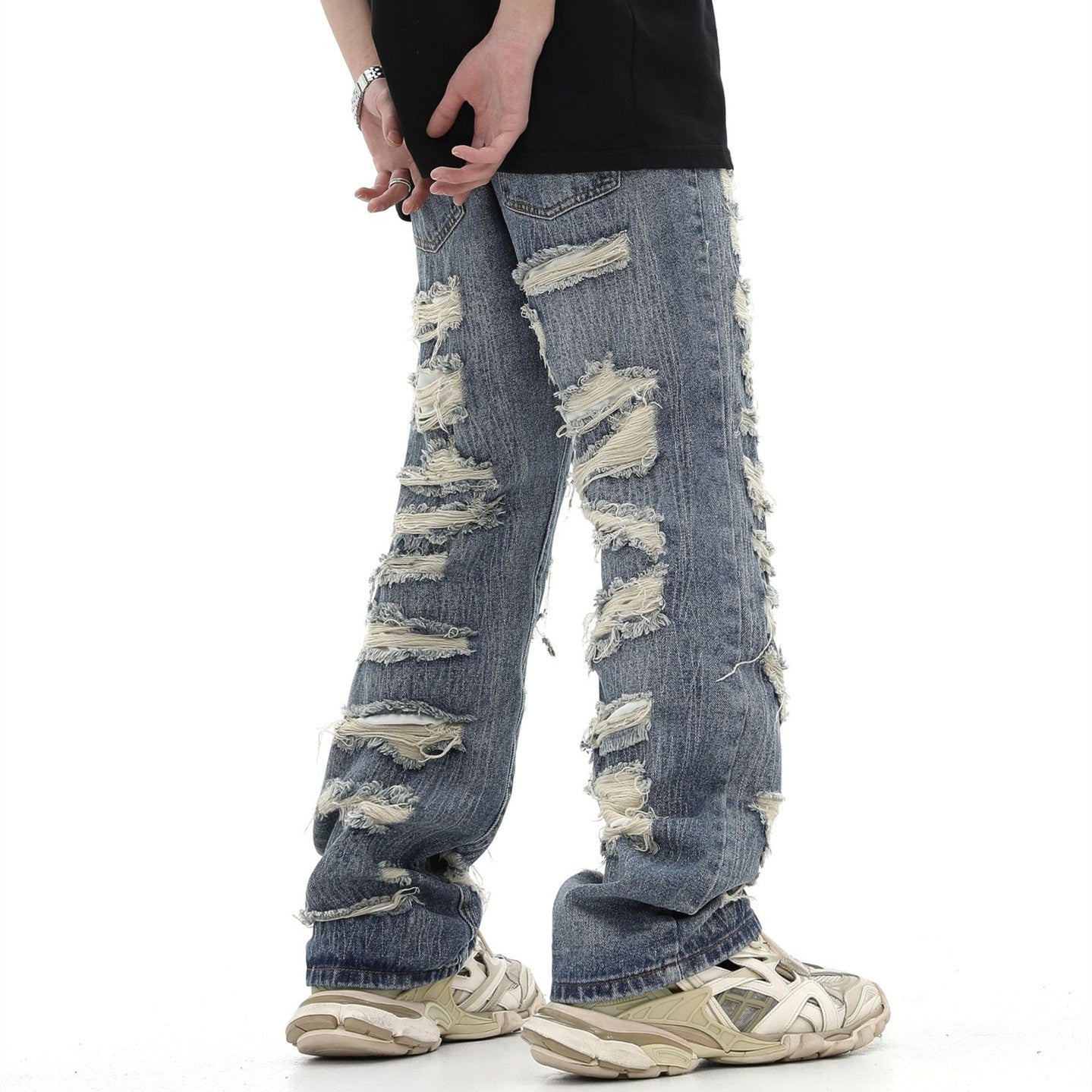 Fashion Ripped Straight Denim Trousers