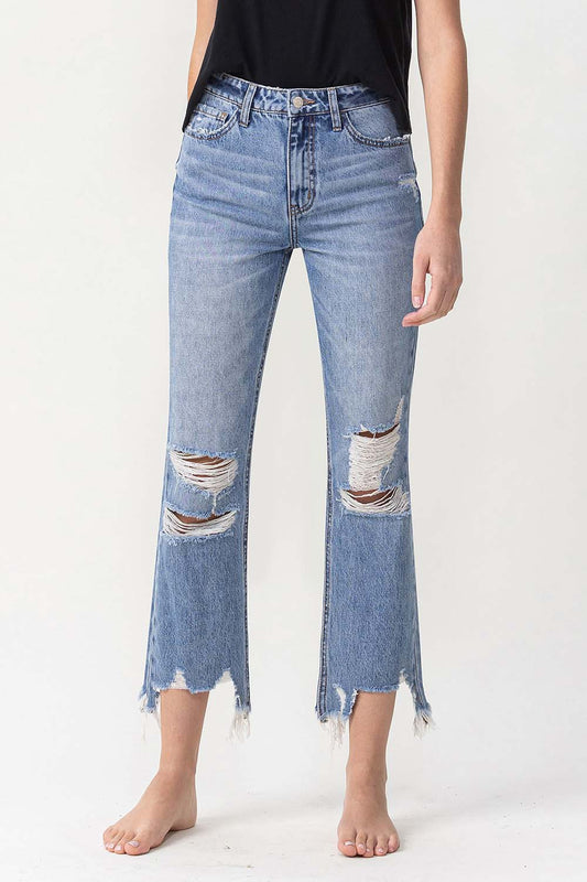 Lovervet High Rise Distressed Straight Jeans - Babbazon New Products