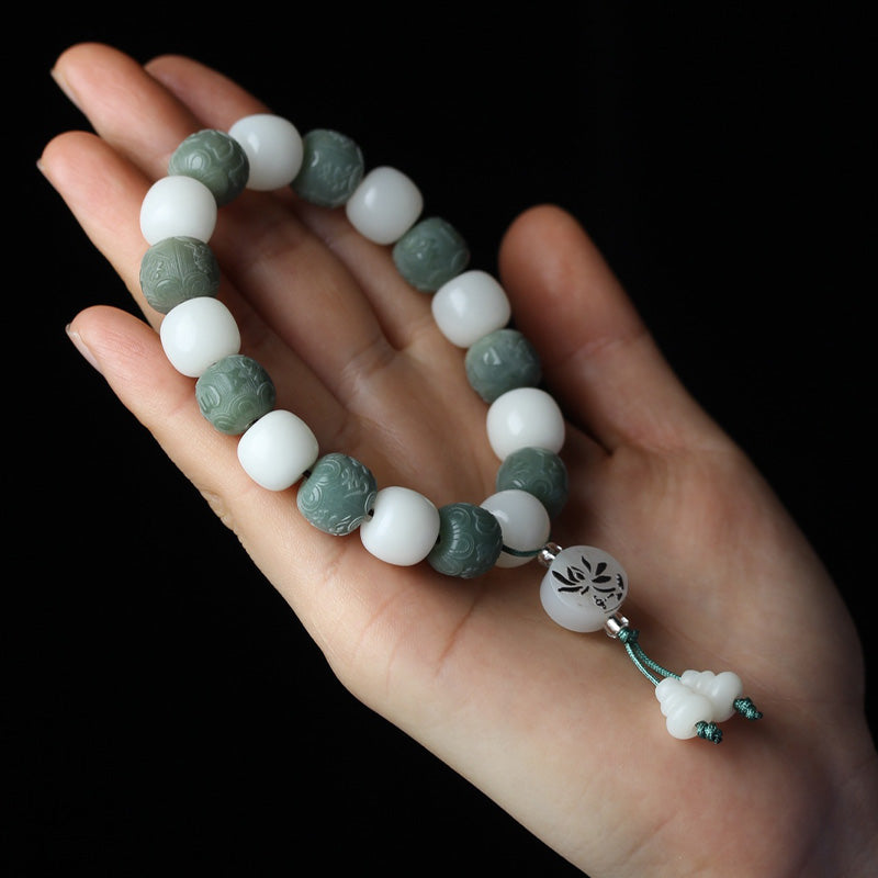 White Jade Bodhi Root Men And Women Play Buddha Bead Bracelet