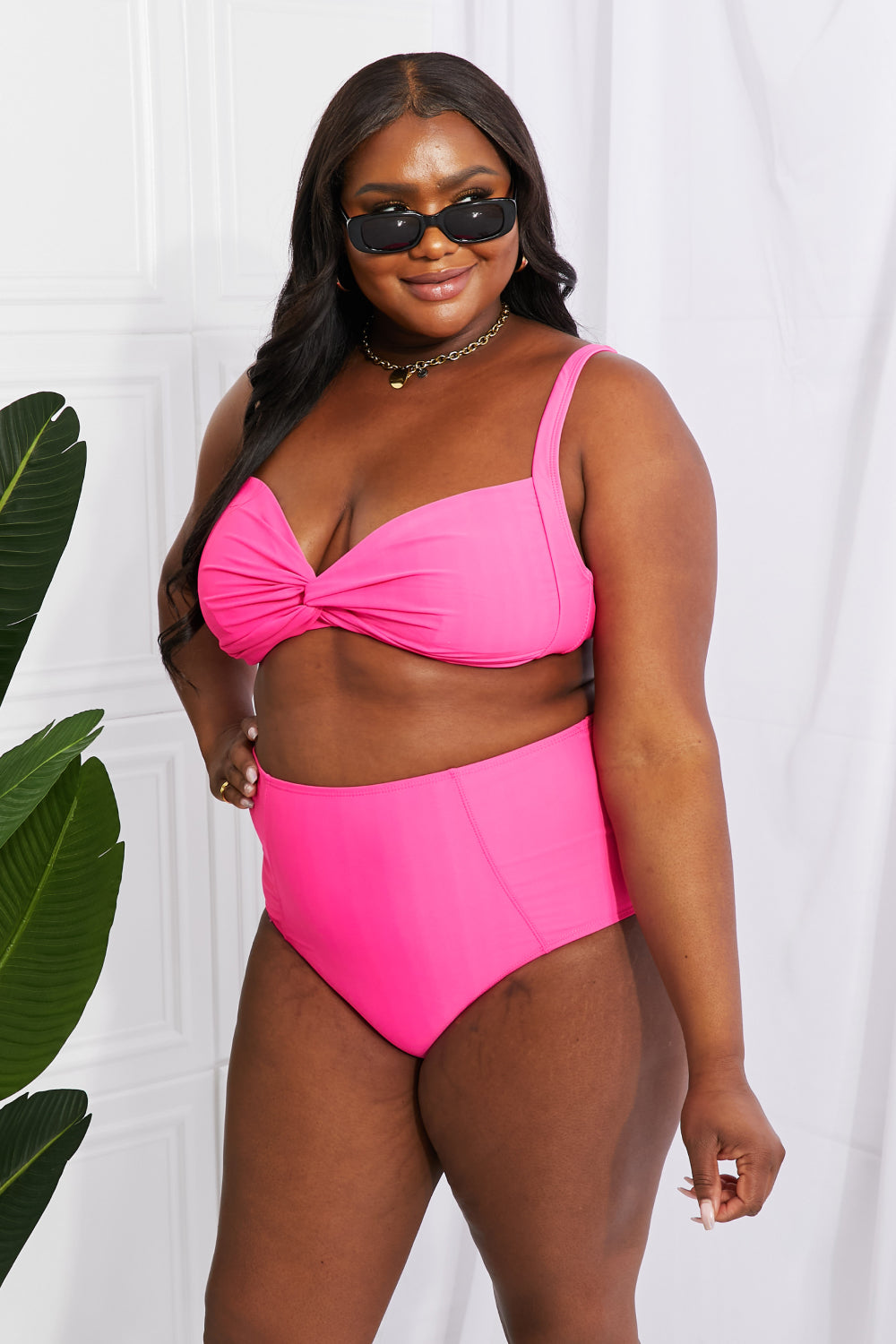 Marina West Swim Take A Dip Twist High-Rise Bikini in Pink 