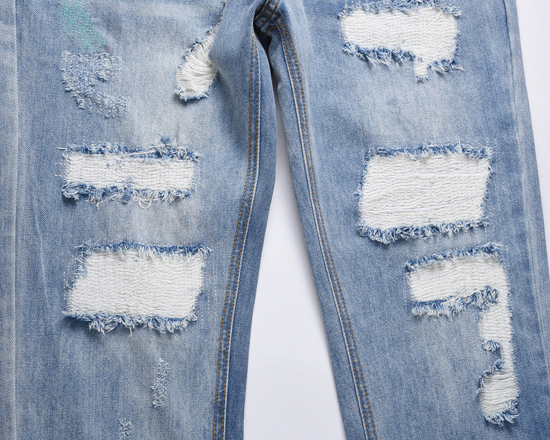 High Street Washed Distressed Slim-fit Ripped Jeans