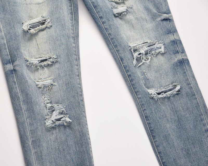 Distressed Washed Water Ripped Blue Jeans