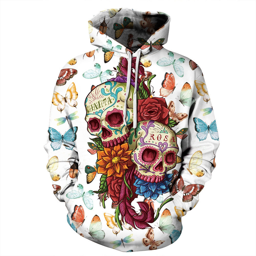 Men's Hooded Skull Printed Loose Sports Sweater