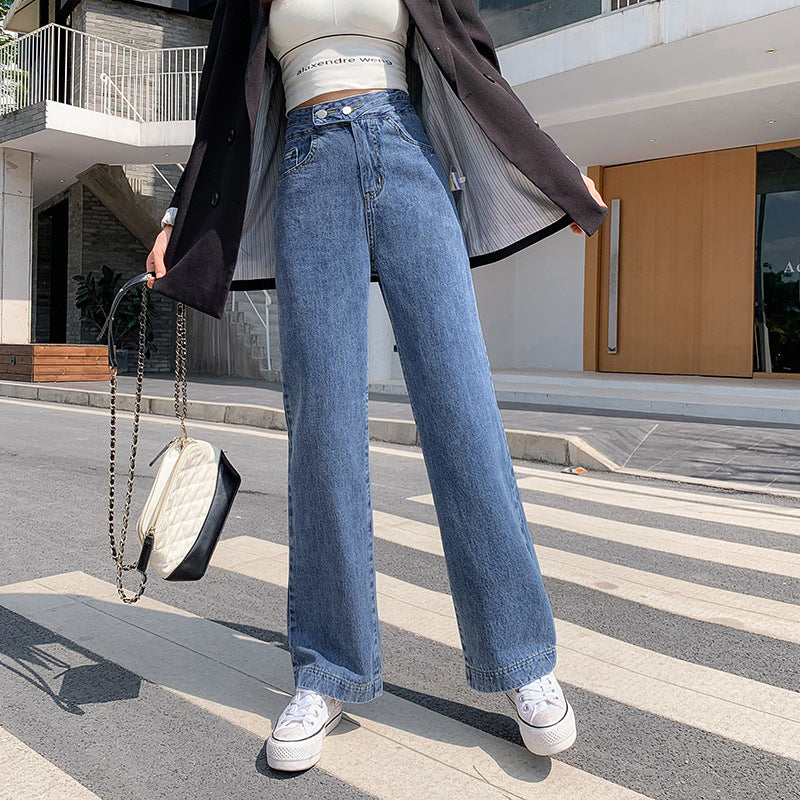 New Double-button High-waist Summer Loose Straight-leg Jeans