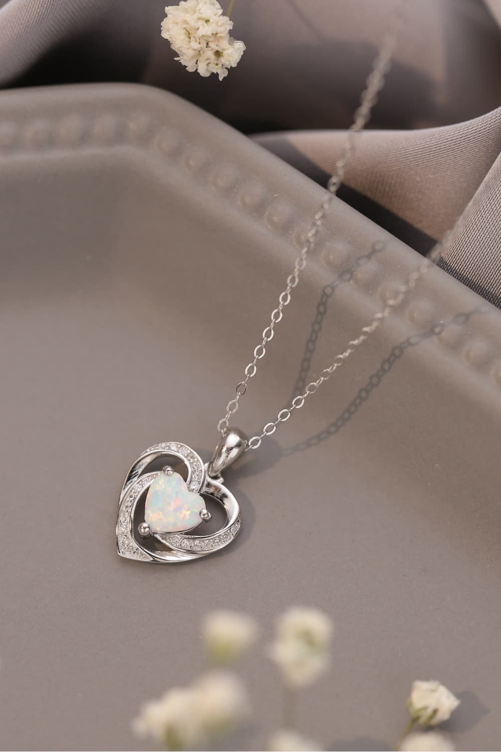 Opal Heart Pendant Necklace 