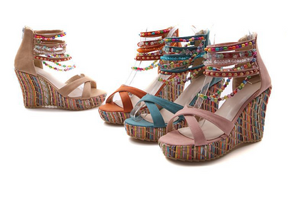 Bohemian Wedge Handmade Beaded Sandals Platform Shoes 