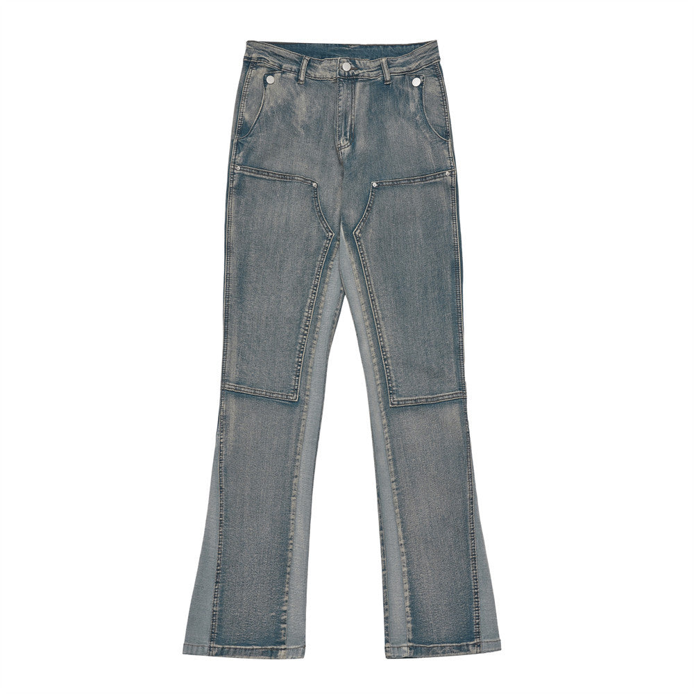 Contrast Splicing Denim Flare Pants For Men