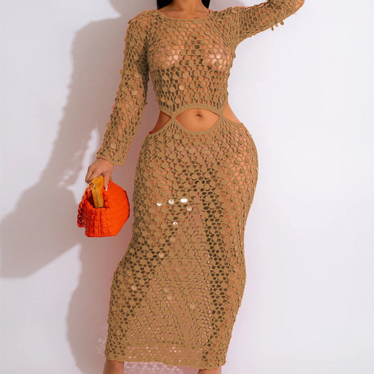 Casual Hollowed Out Sequin Beach Dress