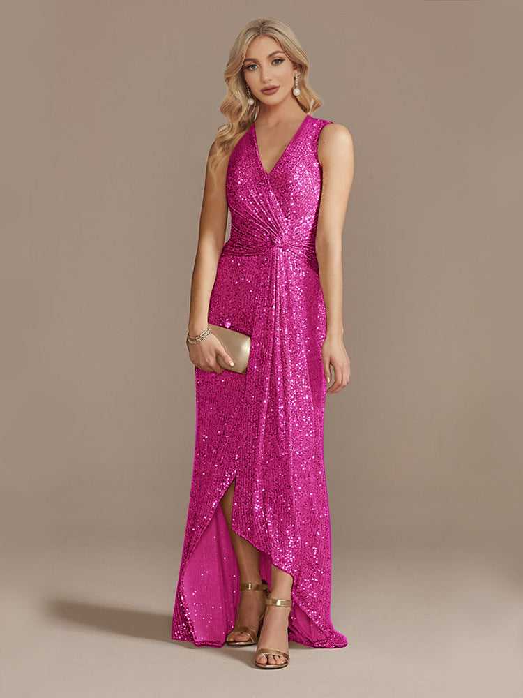 Women's Sequin Twisted Irregular Evening Dress