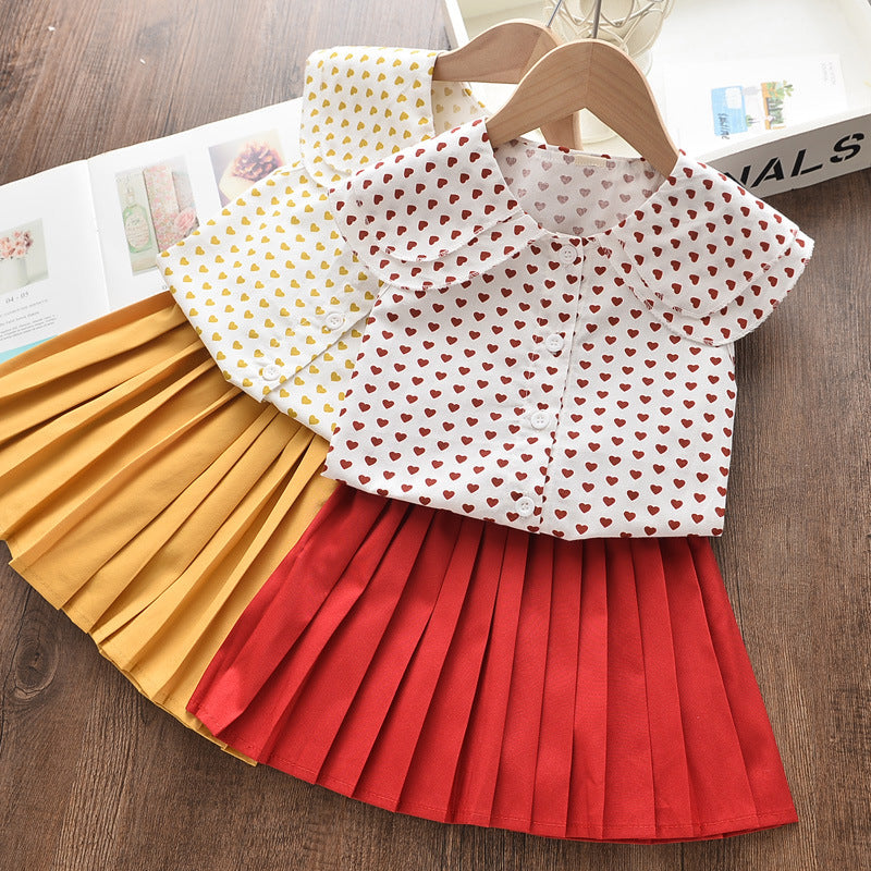 Children's Heart Print Two-piece Sleeveless Suit