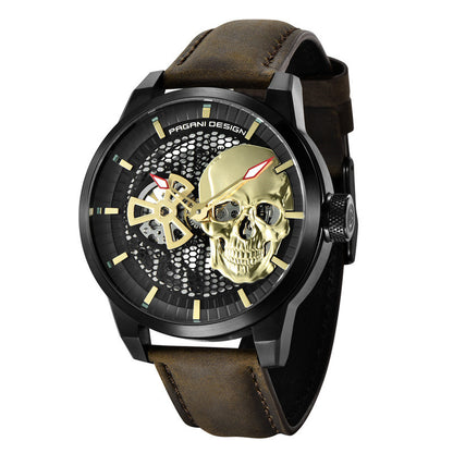 Skull Sapphire Mirror Mechanical Waterproof Hollow Belt Watch