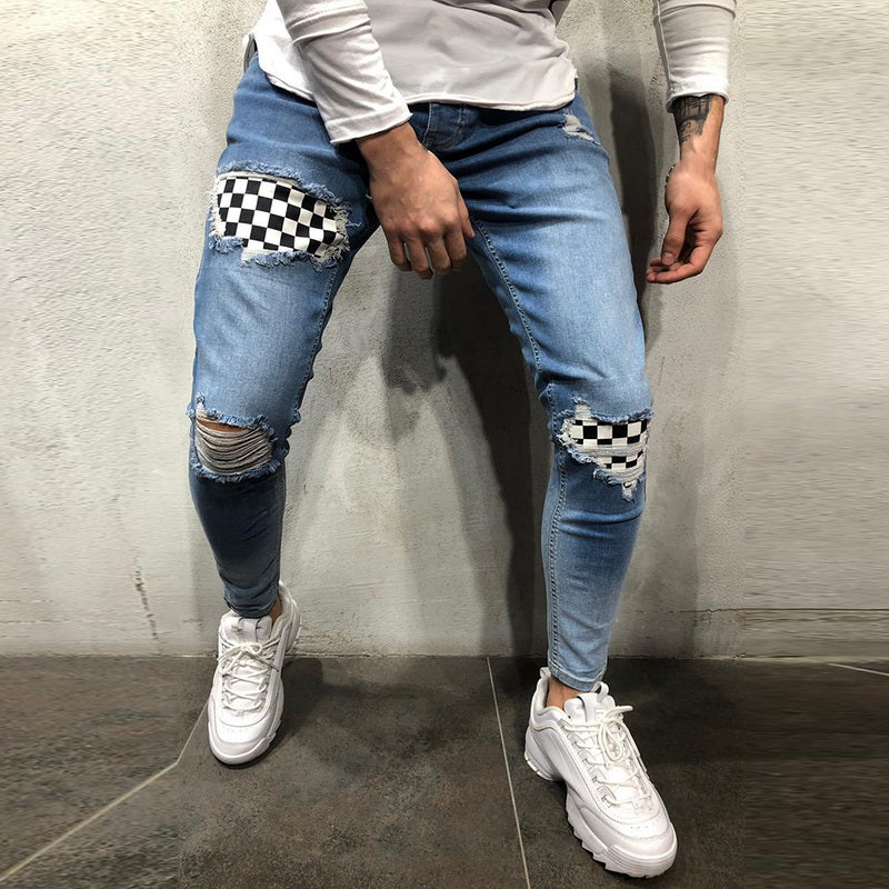 Men hip hop high-end quality tight slim ripped leg pants men