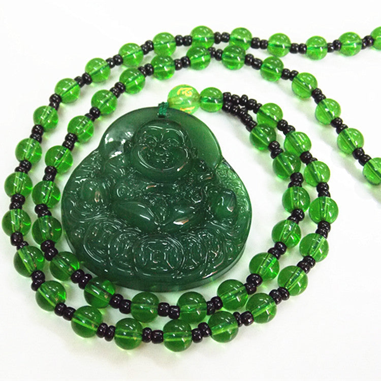 Spinach Green Maitreya Buddha Necklace Long Pendant