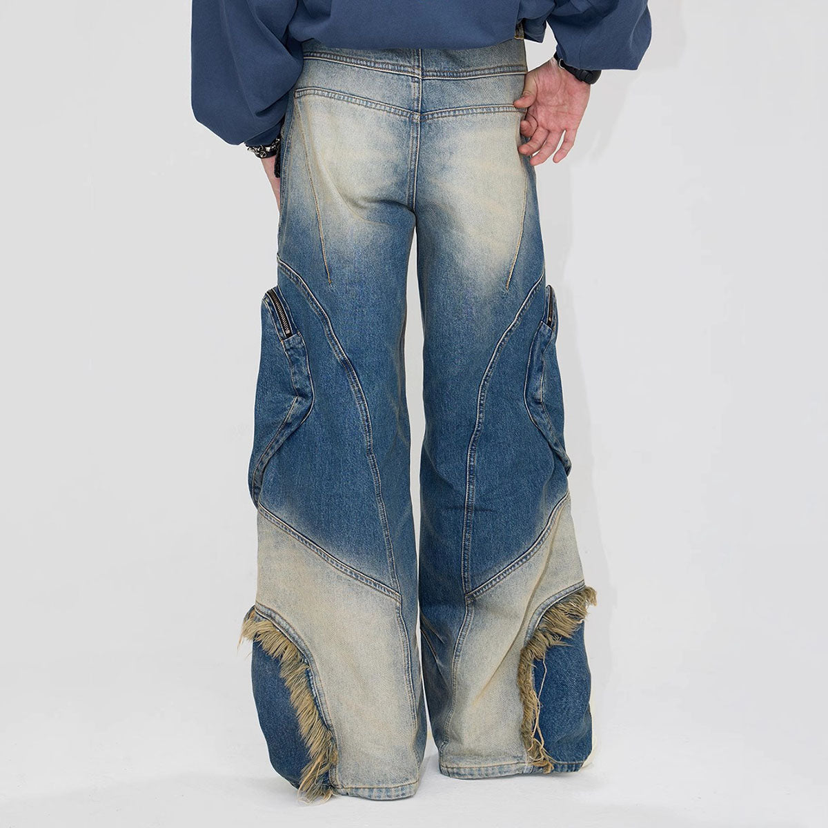 Special-shaped Structure Pocket Rinse Dyed Heavy Tooling Niche Jeans