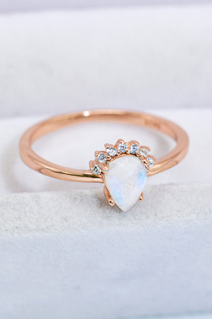 18K Rose Gold-Plated Pear Shape Natural Moonstone Ring 