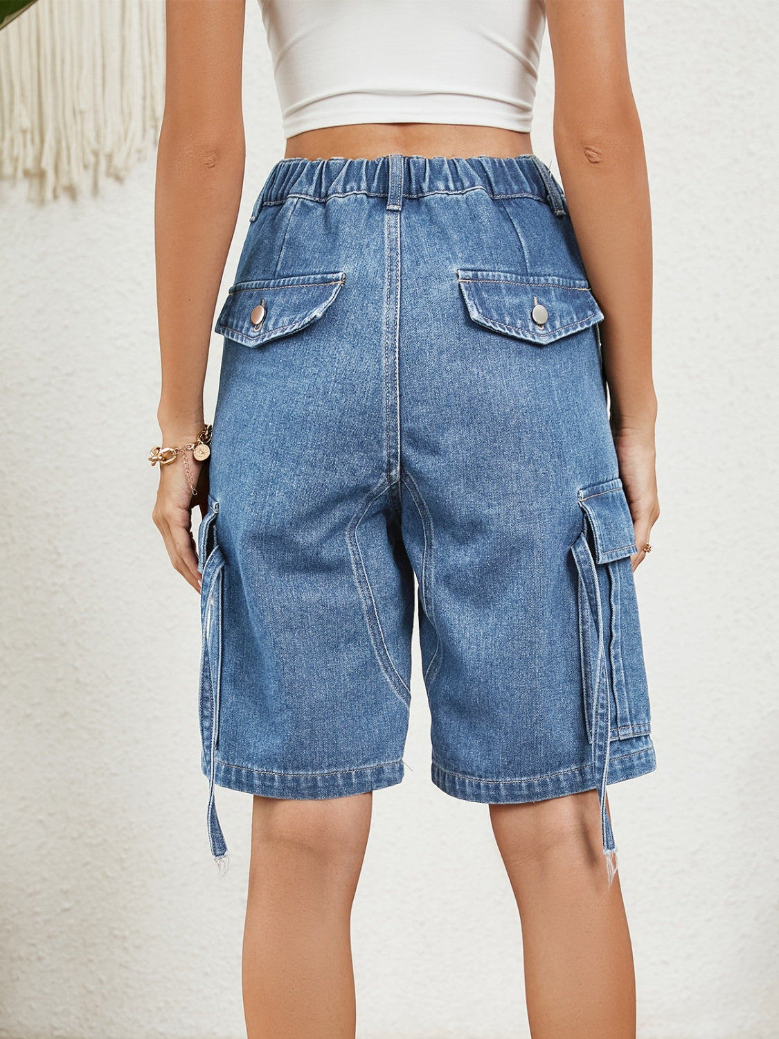 High Waist Denim Shorts with Pockets 