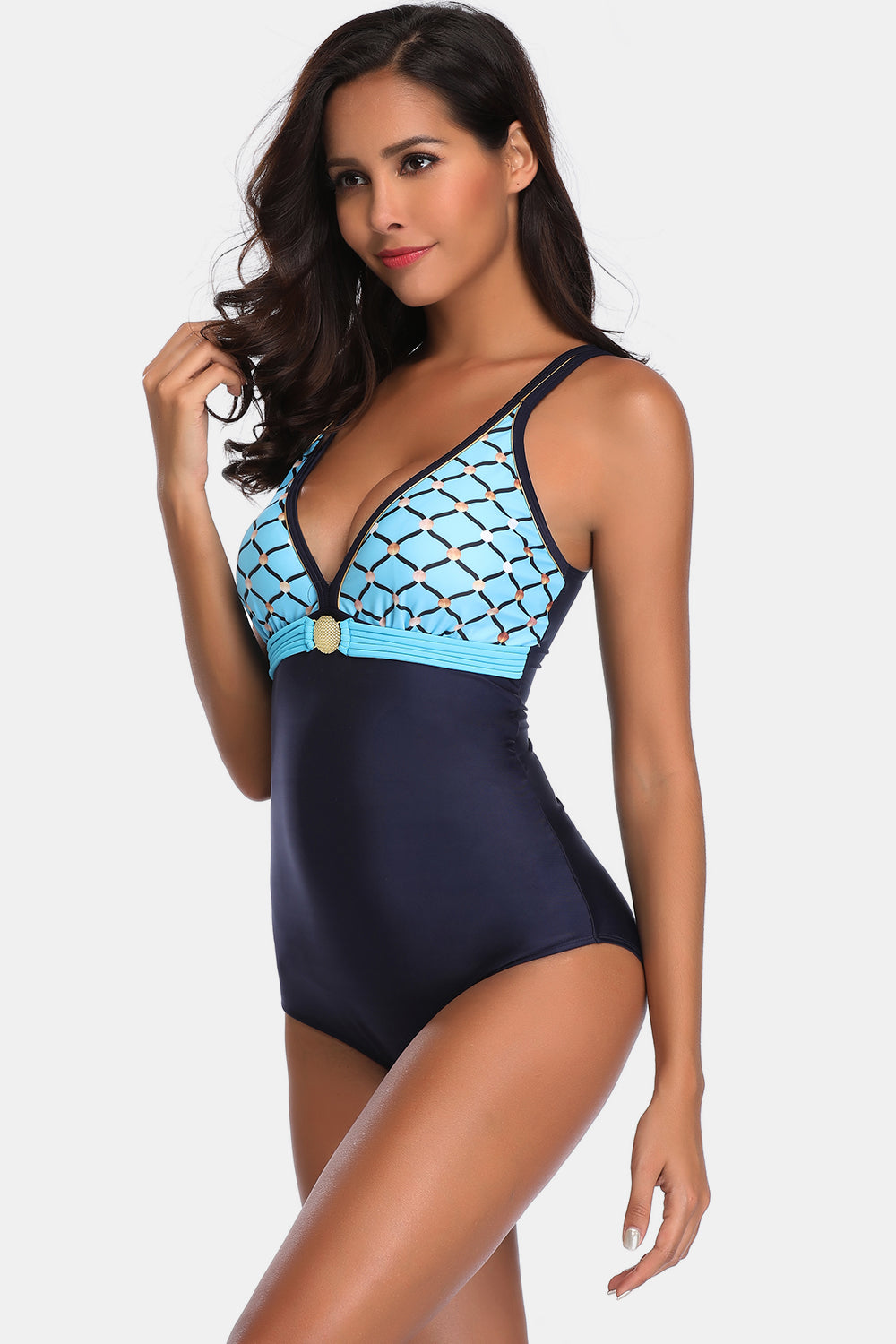 Full Size V-Neck Wide Strap One-Piece Swimwear