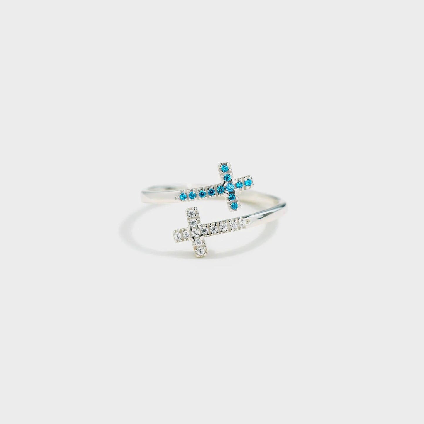 Zircon 925 Sterling Silver Double Cross Bypass Ring 