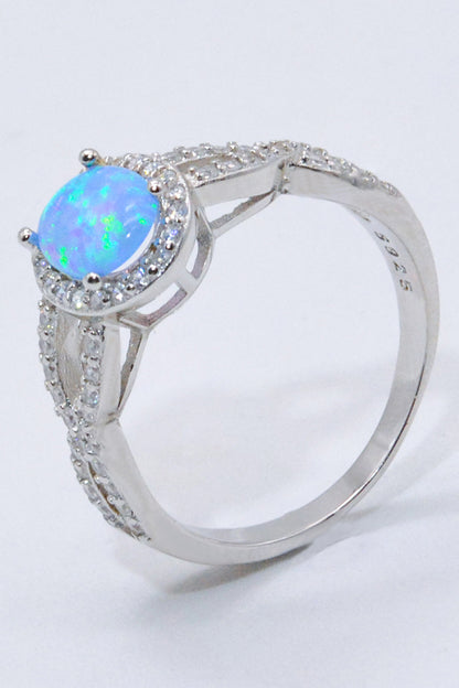 925 Sterling Silver Opal Halo Ring 