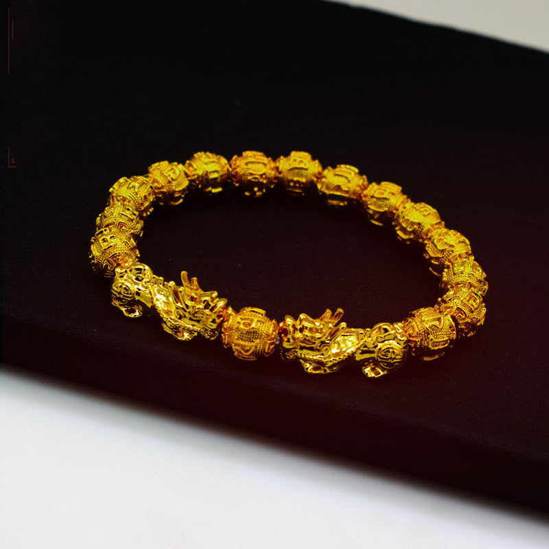 Golden Six Character Aphorism Buddha Beads Bracelet