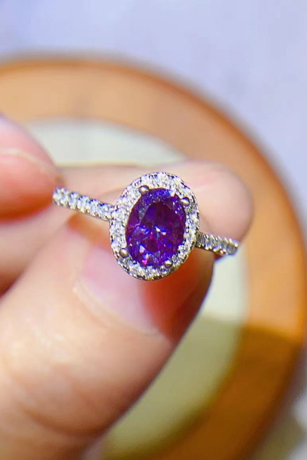 925 Sterling Silver 1 Carat Purple Moissanite Ring 