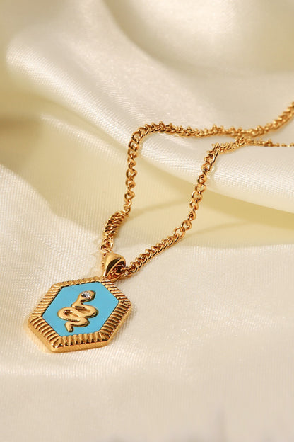 18K Gold Plated Snake Geometric Pendant Necklace 