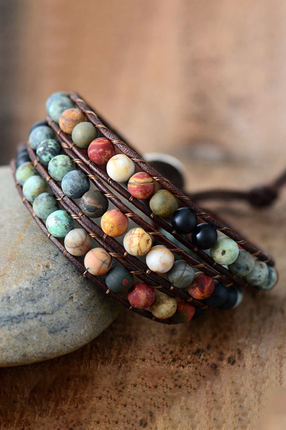 Handmade Triple Layer Beaded Agate Bracelet 