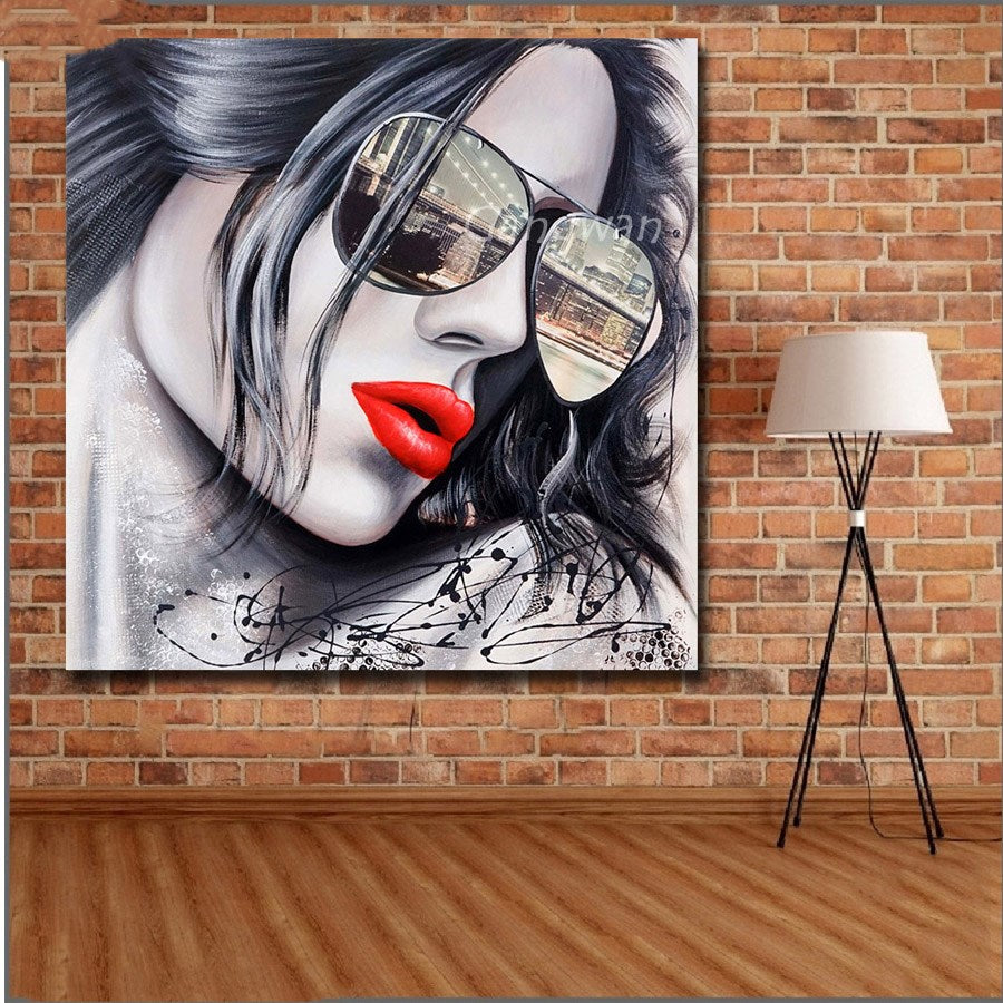 Diamond painting, fashion red lips, square/round diamond