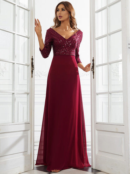 Large Swing Sequin Stitching Evening Dress