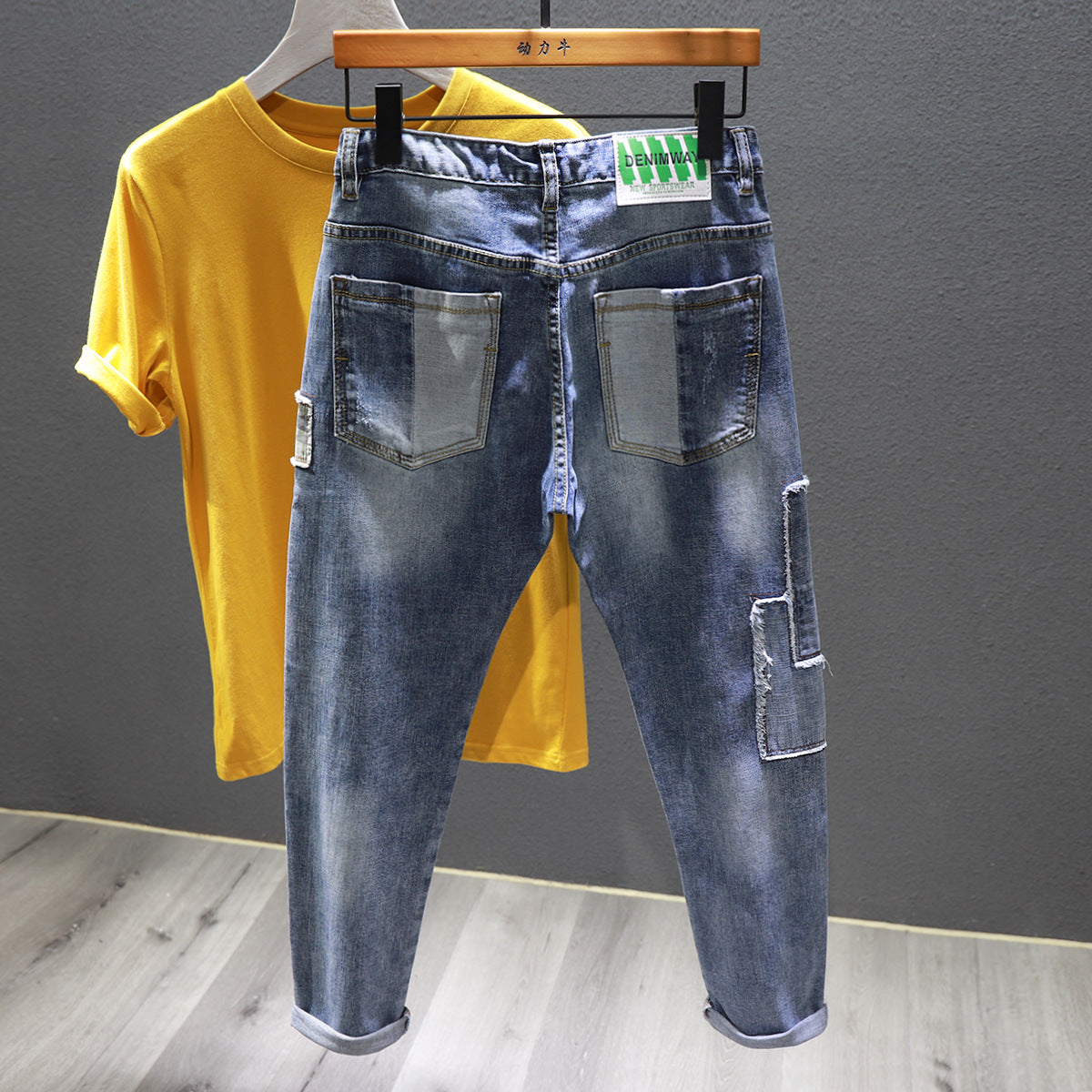 Summer Thin Patch Embroidered Nine-point Jeans Men's Korean Version