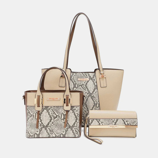 Nicole Lee USA 3-Piece Snake Print Handbag Set 