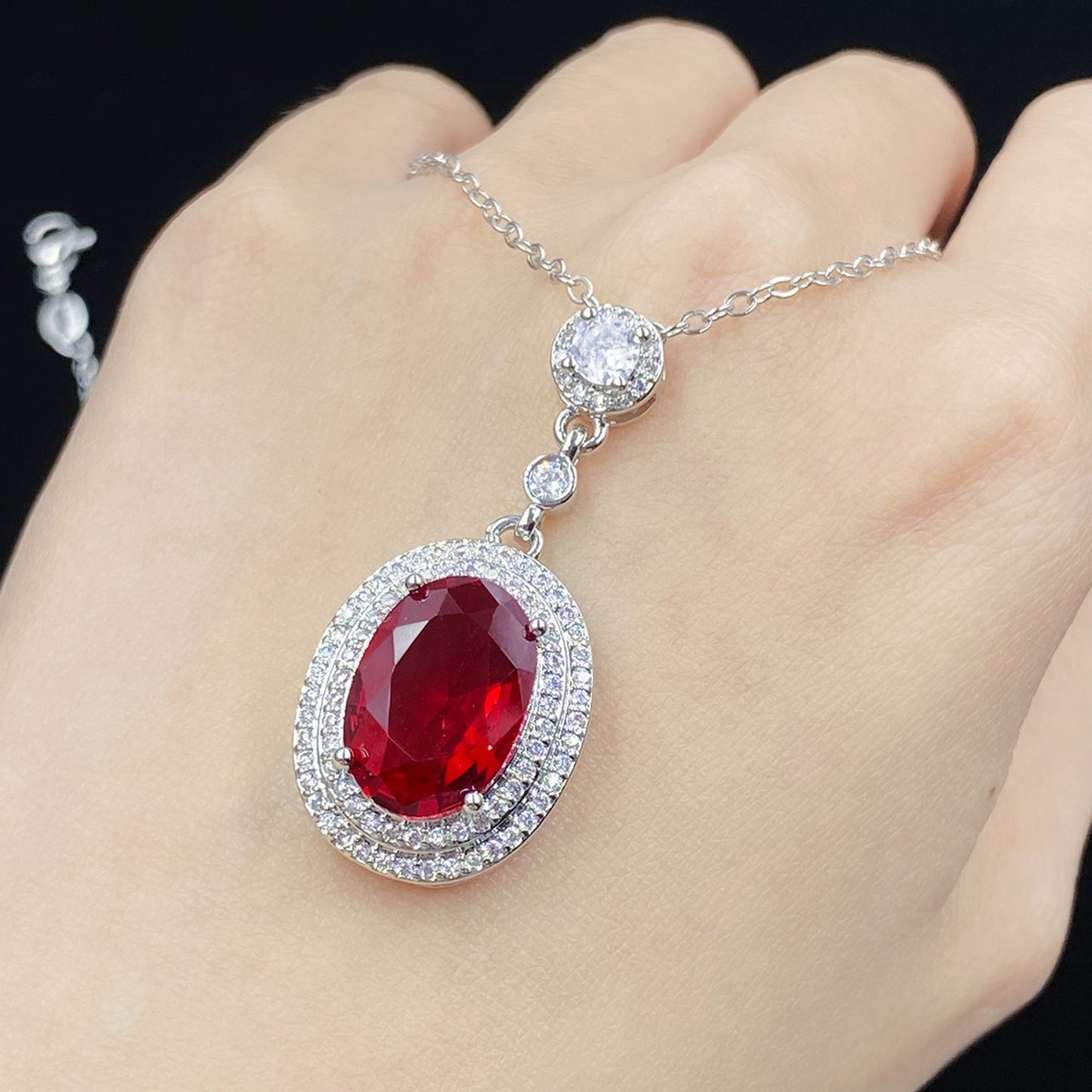 Silver-Plated Zircon Pendant Necklace 