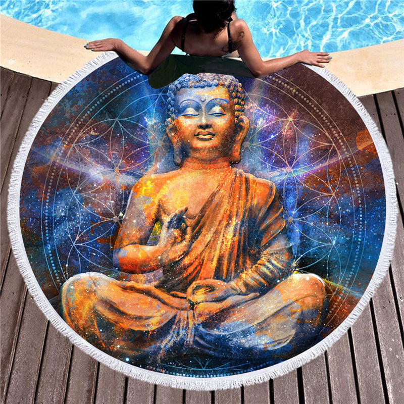 Indian Buddha statue round beach towel