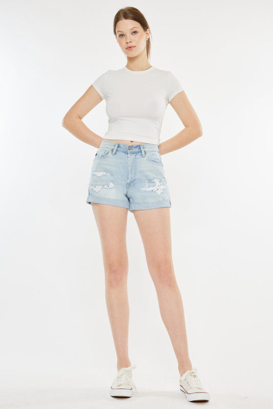 Kancan High Rise Repaired Mom Denim Shorts - Babbazon New Products