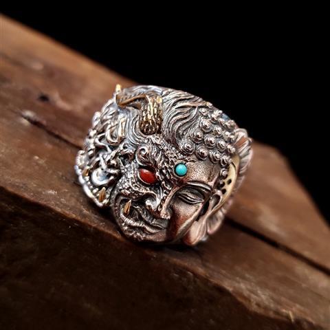 Half Devil Half Buddha Silver Ring Personality Silver Ring