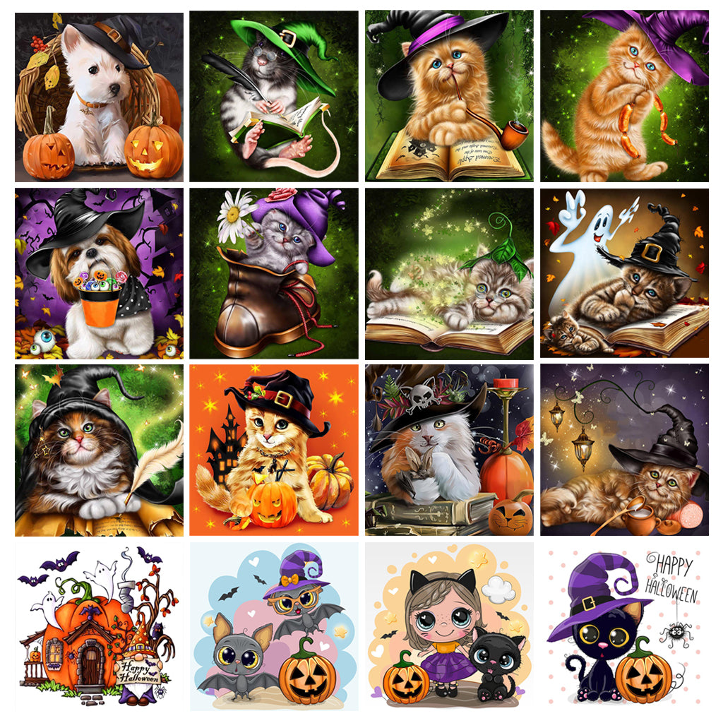 Halloween Cat Square Rhombus Cartoon Embroidery Diamond Painting