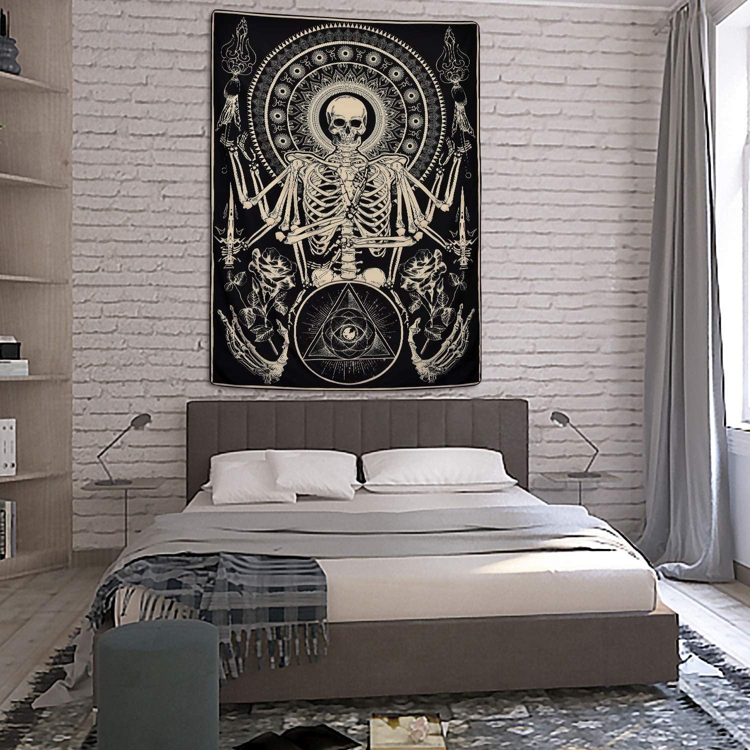 Skeleton Flower Tapestry Meditation Skeleton