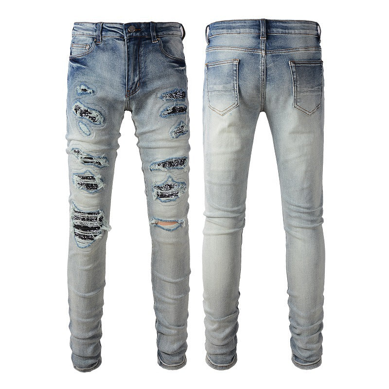 Men's Hole Slim Denim Pants