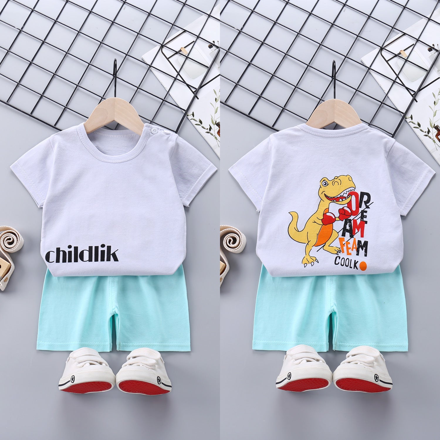 Children's Short-sleeved Suit Pure Cotton Korean T-shirt Shorts