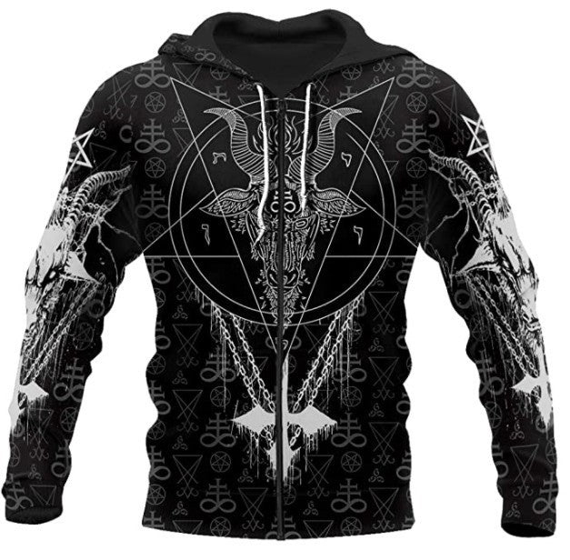 3D Sweater Crow Viking Zipper Print Coat