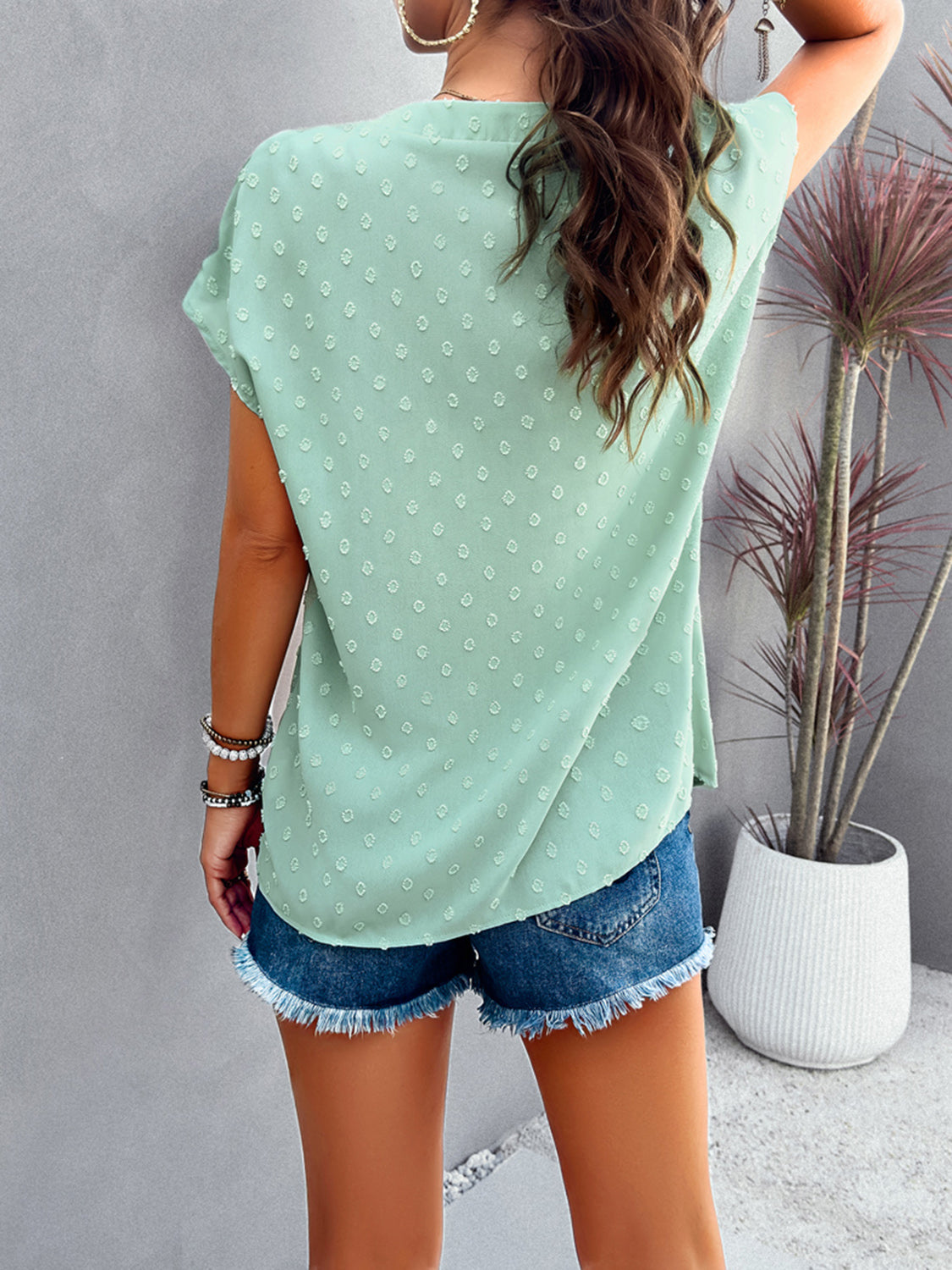 Swiss Dot Short Sleeve Blouse 