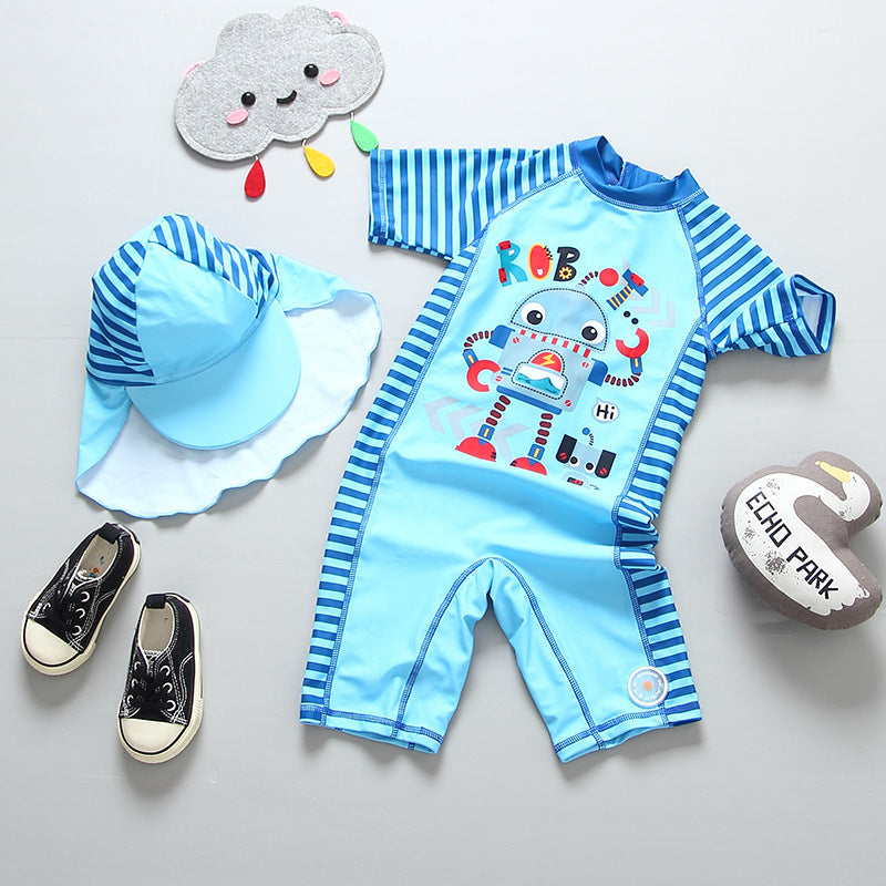 Cute Robot One-piece Sunscreen Quick-drying Children's Swimsuit Suit