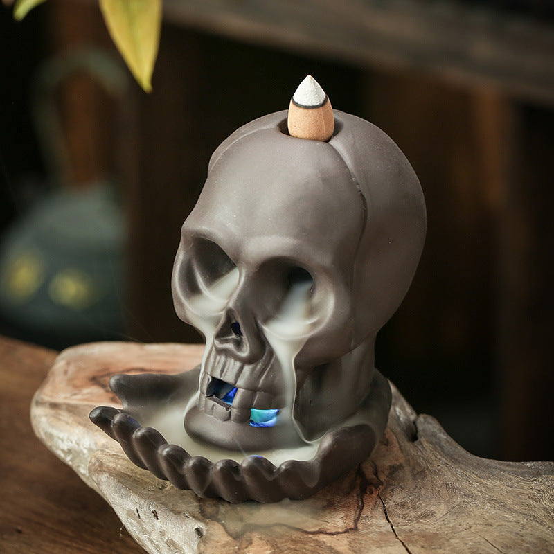 Ceramic Purple Clay Backflow Incense Burner Skull