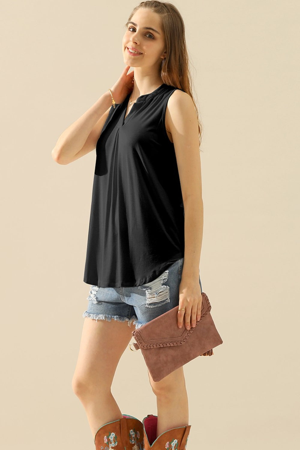 Ninexis Full Size Notched Sleeveless Top 